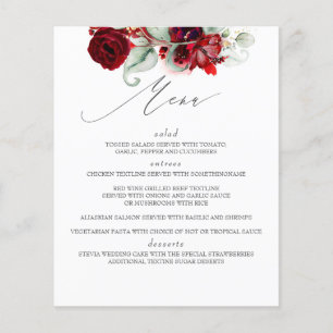 Menu de Casamento Floral Vermelho Borgonha