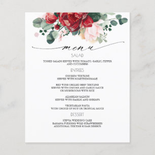 Menu de Casamento Floral Vermelho Borgonha