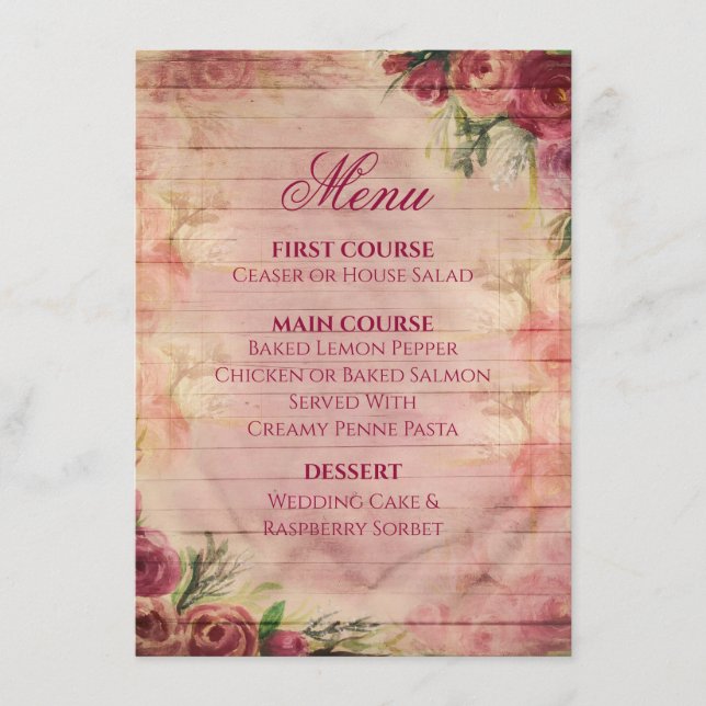 Menu de Casamento Floral Watercolor Rosa (Frente)