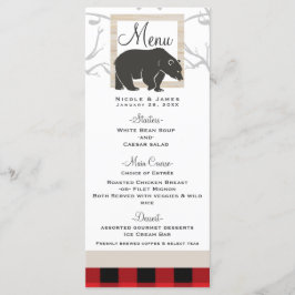 Menu de Casamento Floresta de Xadrez Vermelho e Ur