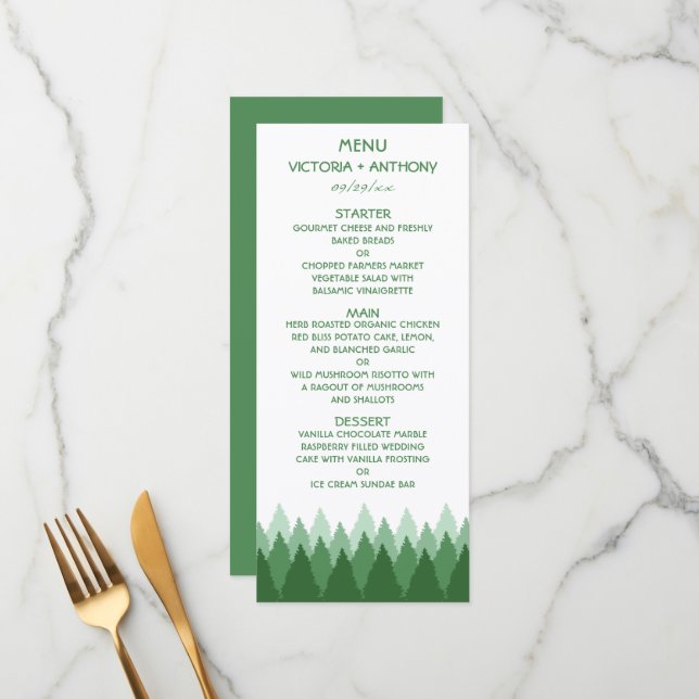 Menu de Casamento Florestal Verde (Frente/Verso In Situ)