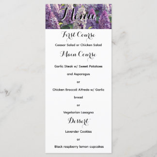 Menu de Casamento FLower da Lavanda Personalizada