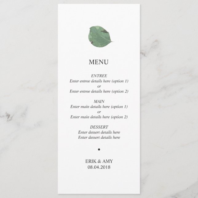 Menu de casamento folha de água (Frente)