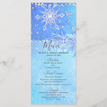 Menu de Casamento Folhas de Inverno Azuis & Flocos