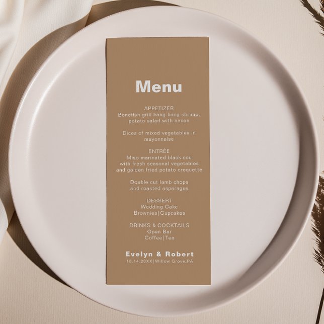 Menu de Casamento Formal Brown Elegante Minimalist (Criador carregado)