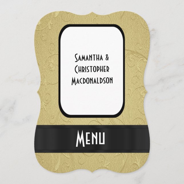 Menu de casamento formal elegante de ouro chic (Frente)