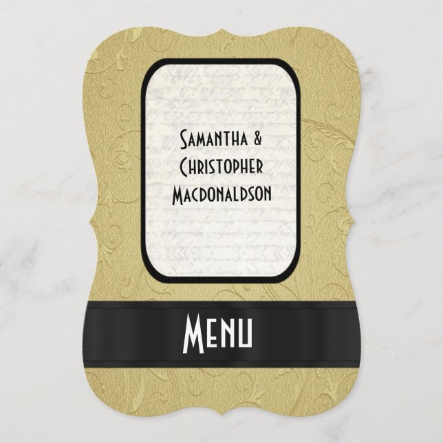 Menu de casamento formal elegante de ouro chic (Frente)