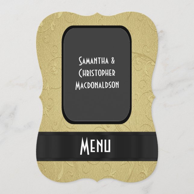 Menu de casamento formal elegante de ouro chic (Frente)