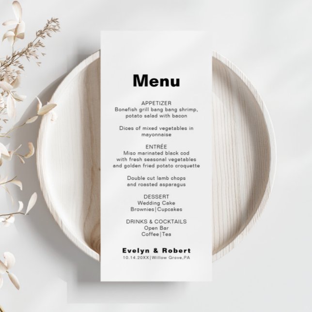 Menu de Casamento Formal Elegante Minimalista (Criador carregado)