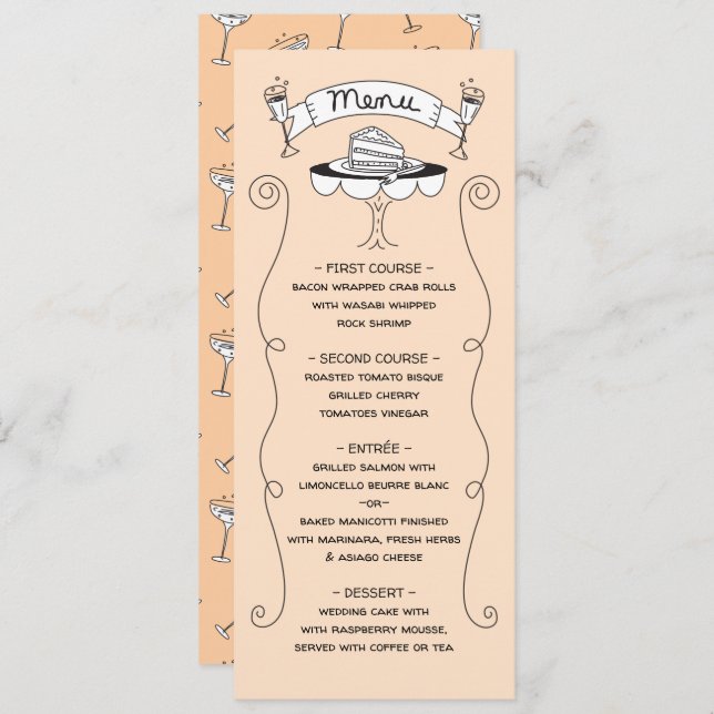Menu de Casamento Funky do Desenho do Doodle (Frente/Verso)