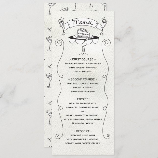 Menu de Casamento Funky do Desenho do Doodle (Frente/Verso)