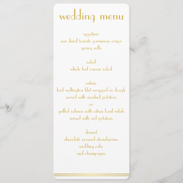 Menu De Casamento Gatsby Excelente Branco E Ouro (Frente)