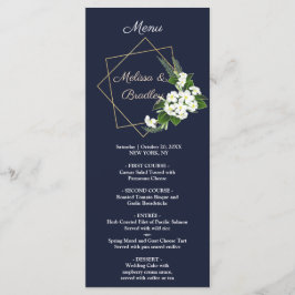 Menu de Casamento Geométrico Azul-Marinho Elegante