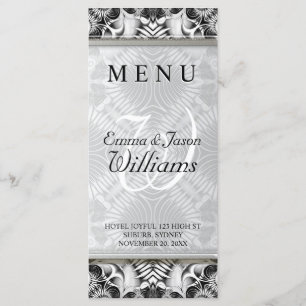 Menu de Casamento Geométrico de White e Cinzas Ex
