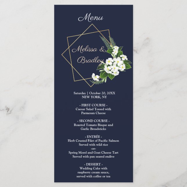 Menu de Casamento Geométrico do Marinho Clássico E (Frente)