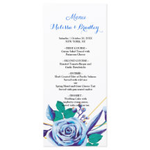 Menu de Casamento Geométrico Dourado Flora Azul