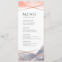 Menu de casamento geométrico em aquarela Rose Gold