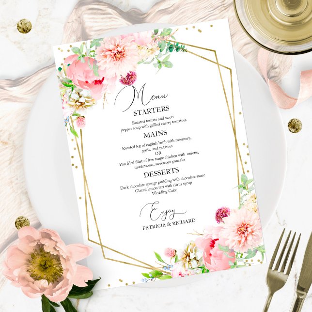 Menu de Casamento Geométrico Geométrico Floral do  (Criador carregado)