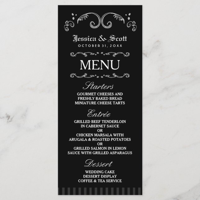 Menu de Casamento Gótico do Dia das Bruxas em Pret (Frente)