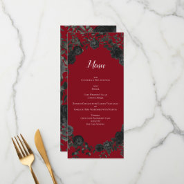 Menu de Casamento Gótico Rosa Vermelho e Negro