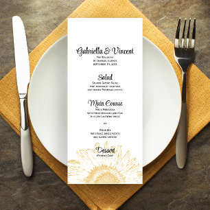 Menu de Casamento Gráfico de Girassol Amarelo