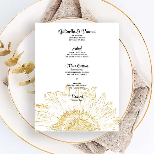 Menu de Casamento Gráfico de Girassol Amarelo (Criador carregado)