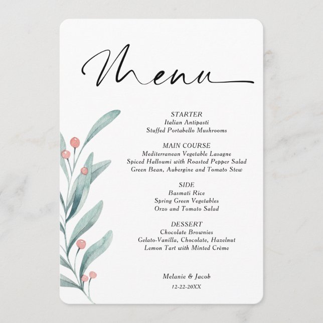 Menu de casamento Holly Berry Branch (Frente)