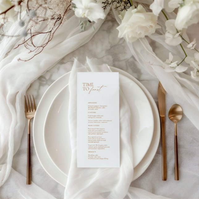Menu de Casamento "Hora ao Banquete" do Elegante W (Elegant White Modern "Time To Feast" Wedding Menu)