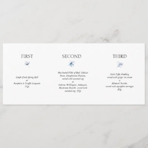 Menu de Casamento Horizontal da Hydrangea Azul