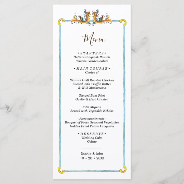 Menu de casamento italiano design (Frente)