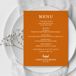 Menu de Casamento Laranja Burnt Simples Elegante d