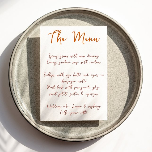 Menu de Casamento Laranja do Script de Manuscrito  (Criador carregado)
