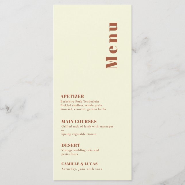 Menu de Casamento Laranja inspirado na parte 70 (Frente)