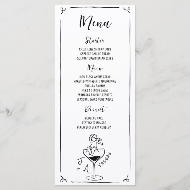 Menu de Casamento Manuscrito Manuscrito de Cherub  (Frente)