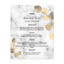 Menu de casamento mármore dourado eucalipto botâni