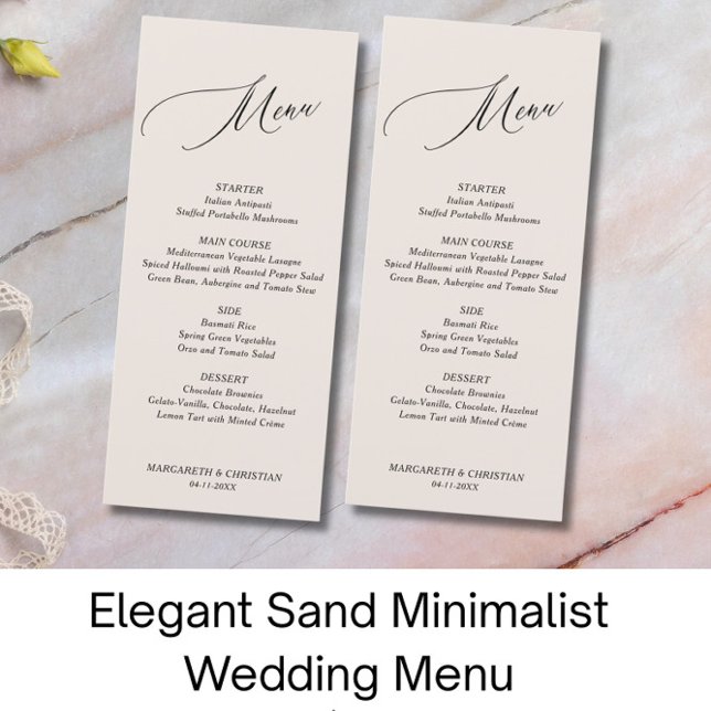 Menu de Casamento Minimalista de Areia Elegante (Criador carregado)
