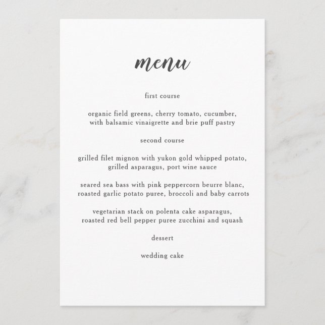 Menu de Casamento Minimalista Delicado (Frente)