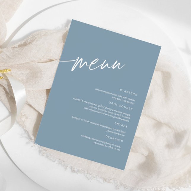 Menu de Casamento Minimalista Dusty Blue (Criador carregado)