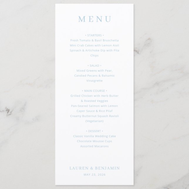 Menu de Casamento Minimalista Elegante (Frente)