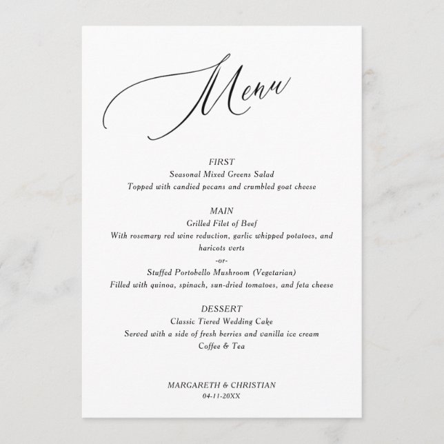 Menu de Casamento Minimalista Elegante (Frente)