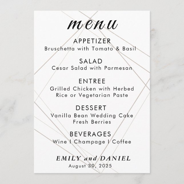 Menu de Casamento Minimalista Elegante (Frente)