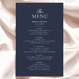 Menu de Casamento Minimalista Elegante Azul-marinh