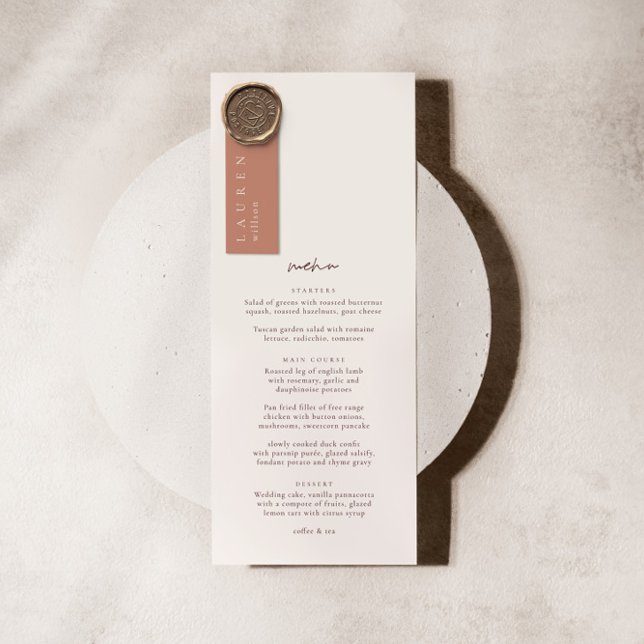 Menu de Casamento Minimalista Elegante Beige & Bur (Criador carregado)