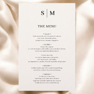 Menu de Casamento Minimalista Elegante do Monogram