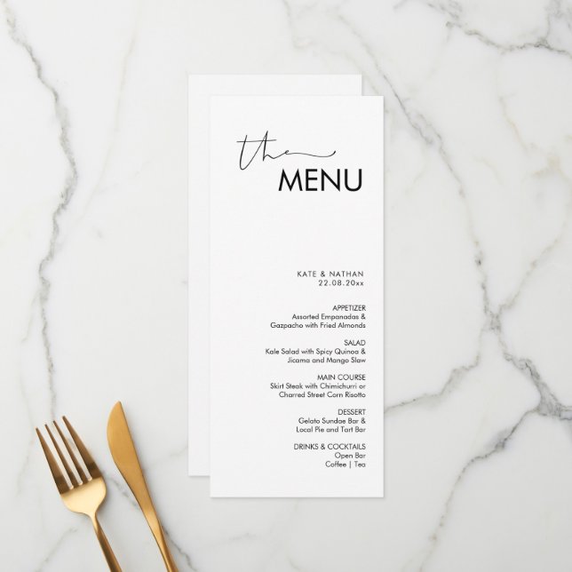 Menu de Casamento Minimalista Moderno (Frente/Verso In Situ)