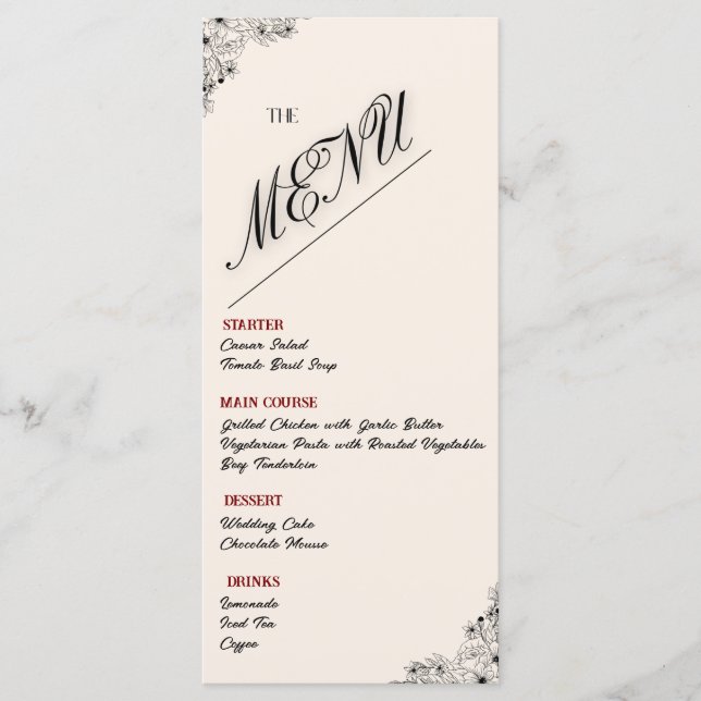 Menu de Casamento Minimalista Moderno (Frente)