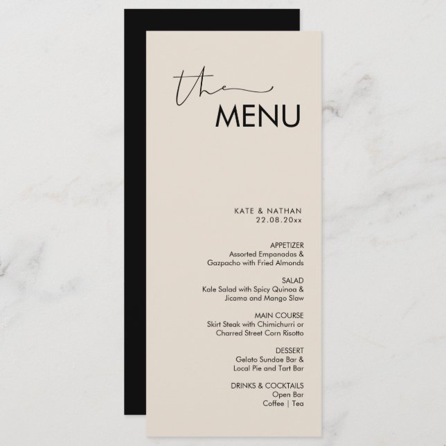 Menu de Casamento Minimalista Moderno (Frente/Verso)