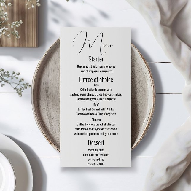 Menu de casamento minimalista, moderno, roteiro (Criador carregado)