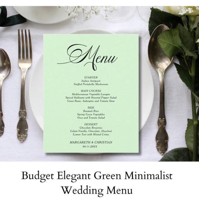 Menu de Casamento Minimalista Verde Elegante (Criador carregado)