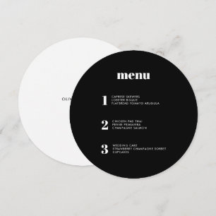 Menu de Casamento Mínimo de Círculo Redondo Negr